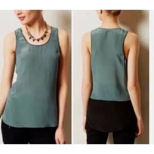 Anthropologie Maeve Top Medium 100% Silk Gray Black Sleeveless sheer